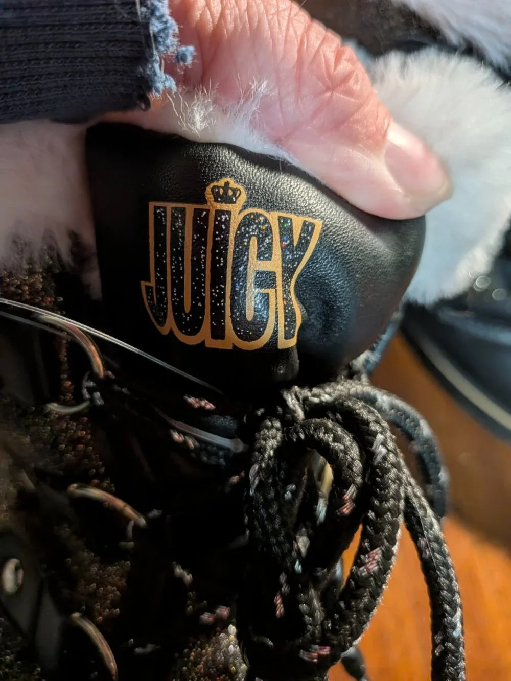 Juicy Couture Girls Black Glitter Duck Boots Faux Fur Sz 3